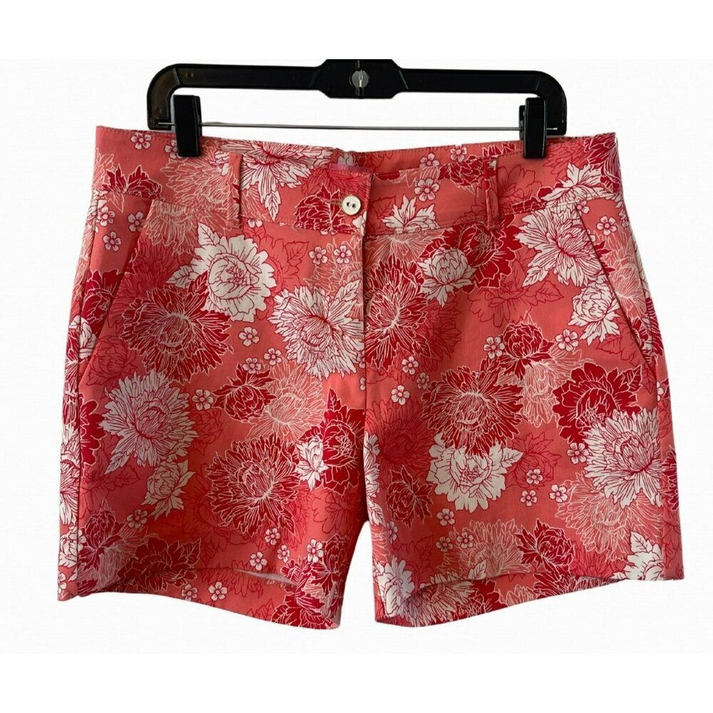 NWOT Isaac Mizrahi High Waist Tailored Floral Print Shorts Women 12 Tangerine